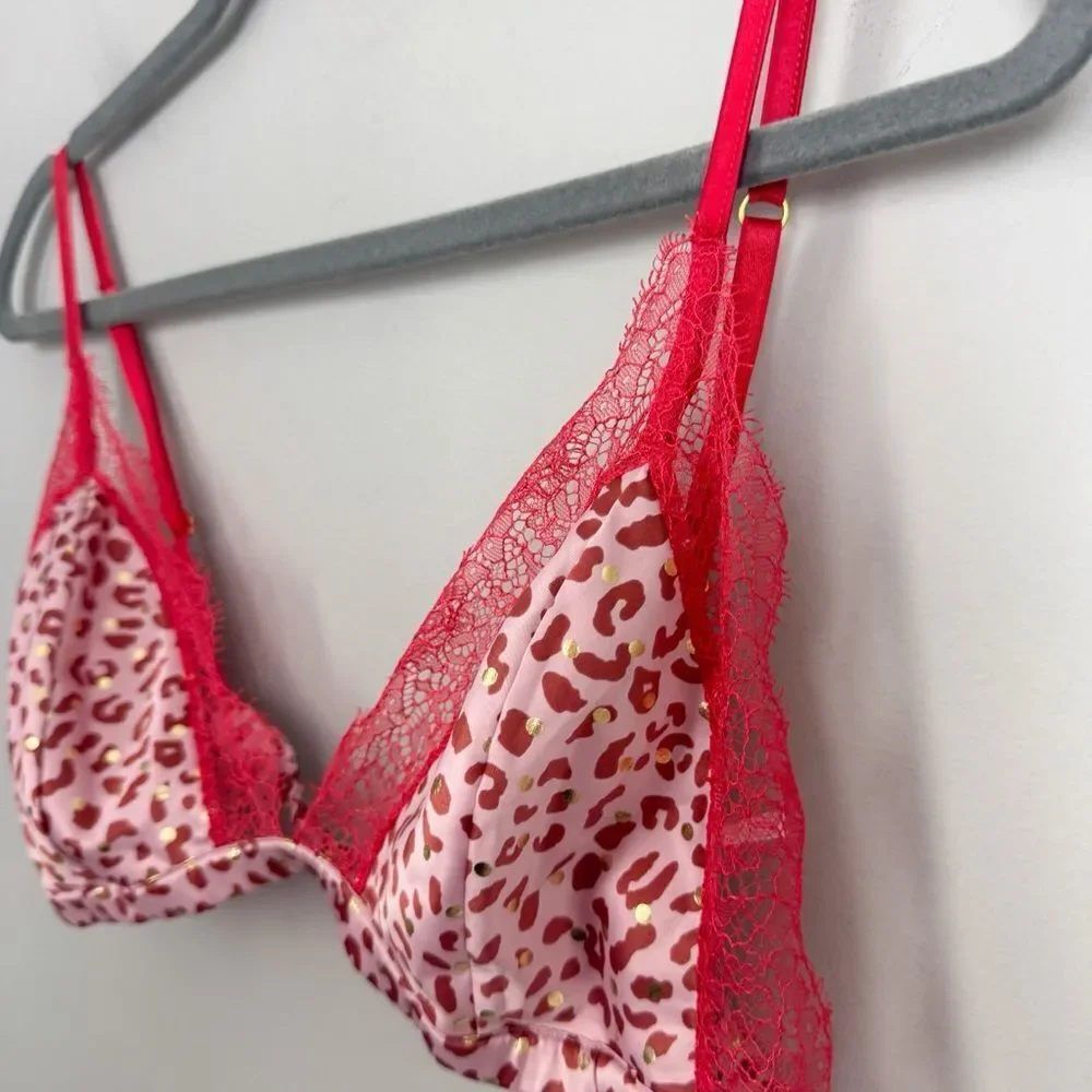 VICTORIA’S SECRET | NEW Red and Pink Leopard Lace Bralette Women’s Size X-Large
